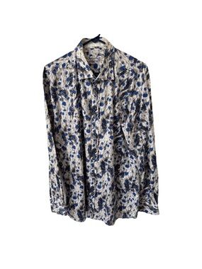 Brandolini Men's Blue & White Floral Print Long-Sleeve Button-Down Shirt